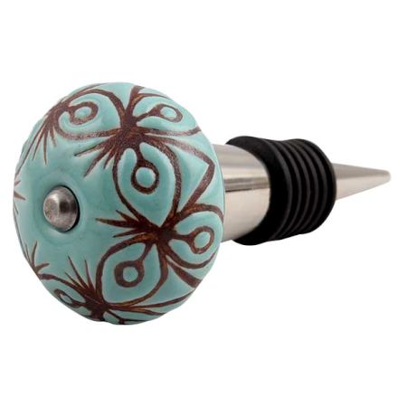 Sea Green Etched Ceramic Wine Stopper